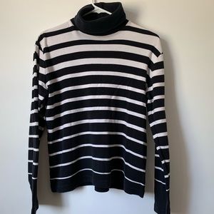 Vintage Eddie Bauer Black and White Striped Cotton Turtleneck Sweater